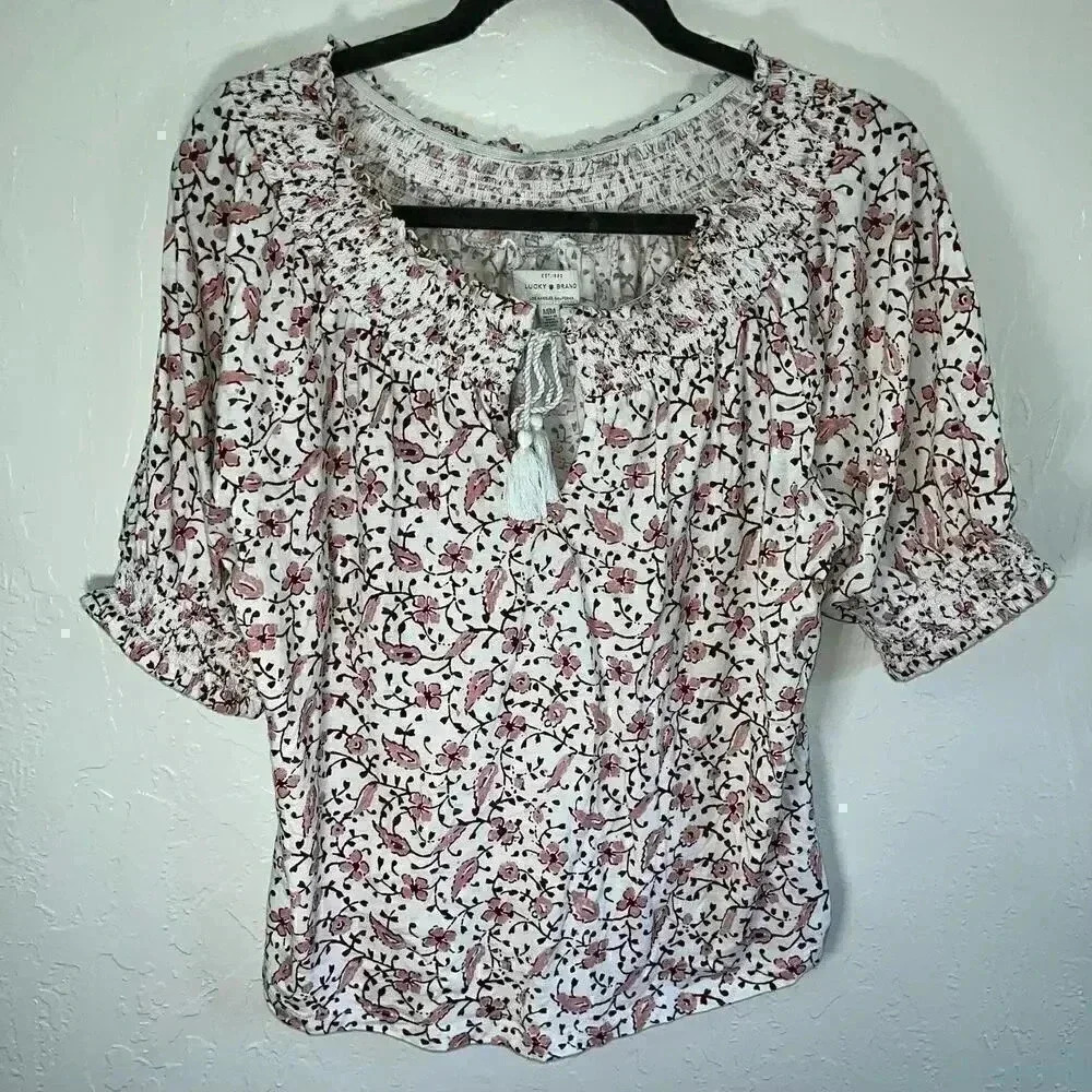 Lucky‎ Brand Women's On or Off Shoulder Floral Peasant Top Medium